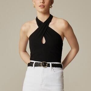 J.CREW Stretch Cotton Halter Top Black Small NWT Classic Minimalist Clean Girl